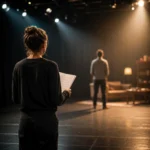 Actor rehearsing on stage during a private acting coach session, preparing for film, television, and live performance auditions