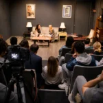 Best acting coach working with actors during a film and TV scene rehearsal in a professional acting workshop.