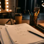 Film and TV acting script with a clapperboard and director’s chair in a professional acting studio