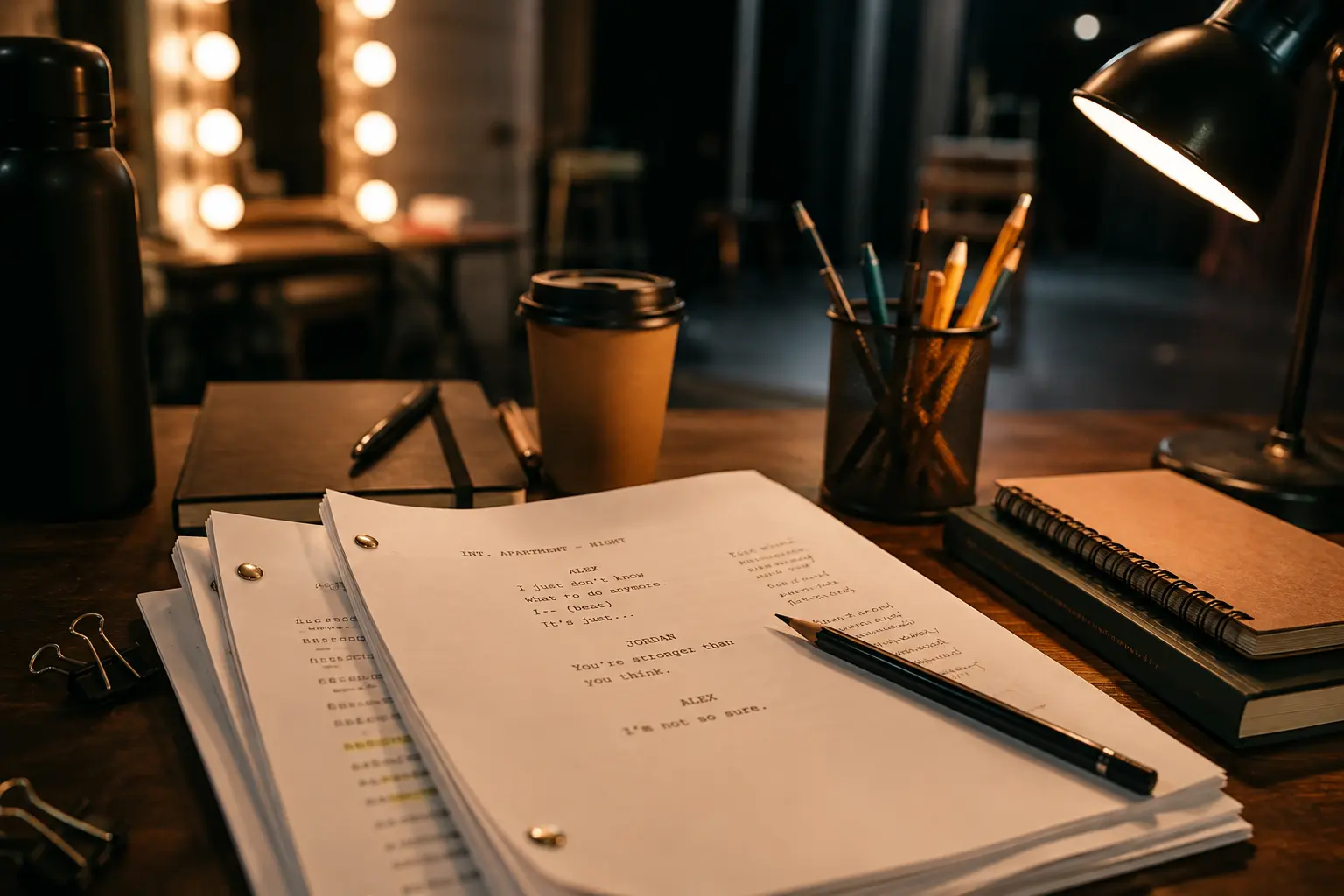 Film and TV acting script with a clapperboard and director’s chair in a professional acting studio